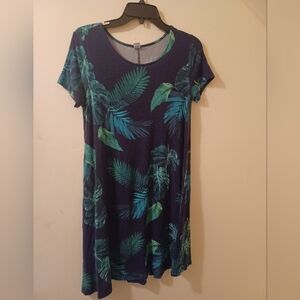 Old Navy navy green tropical leaves dress sz small (072624A)